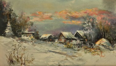 Картина под названием "Вечереет Зима" - Александр Леднев, Подлинное произведение искусства, Масло
