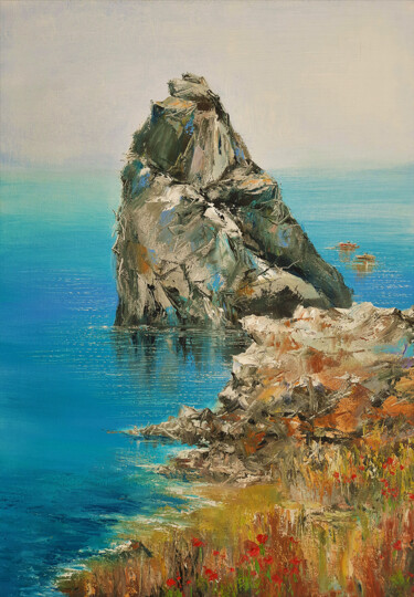 Картина под названием "Маки у скалы Дива" - Александр Леднев, Подлинное произведение искусства, Масло