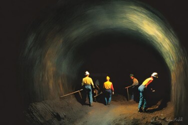 Цифровое искусство под названием "Coal Miners #4" - Hudson Marshall, Подлинное произведение искусства, Цифровая печать