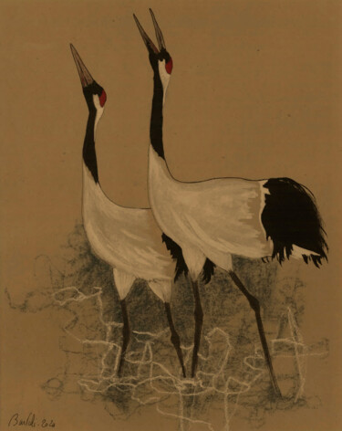 "Grues du Japon" başlıklı Resim Hugo Bartoli tarafından, Orijinal sanat, Karakalem