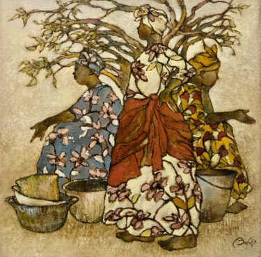 Картина под названием "Marché de paniers a…" - Hugo Bartoli, Подлинное произведение искусства, Масло Установлен на Деревянна…