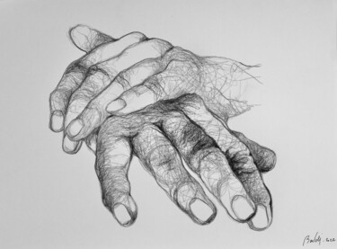 图画 标题为“My father's hands 2” 由Hugo Bartoli, 原创艺术品, 木炭