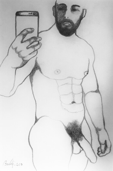 Desenho intitulada "Selfie" por Hugo Bartoli, Obras de arte originais, Carvão