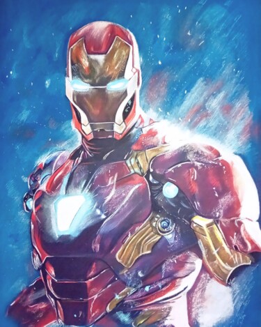 Drawing titled "Iron Man" by Hugo Caron, Original Artwork, Pastel