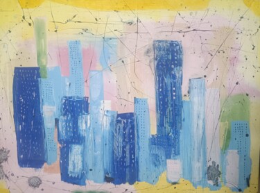 Schilderij getiteld "Amarillo Stadt" door Hugo Casallo, Origineel Kunstwerk, Acryl