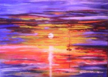 Malerei mit dem Titel "palet-zee-boot-zon.…" von Hugo Vanhecke, Original-Kunstwerk, Acryl