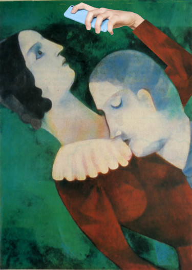 Цифровое искусство под названием "Chagall les amoureux" - Hugues Elbe, Подлинное произведение искусства, Фотомонтаж