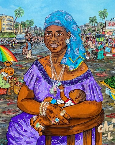 Peinture intitulée "Malkia wa Afrika" par Hugues Matumona, Œuvre d'art originale, Acrylique