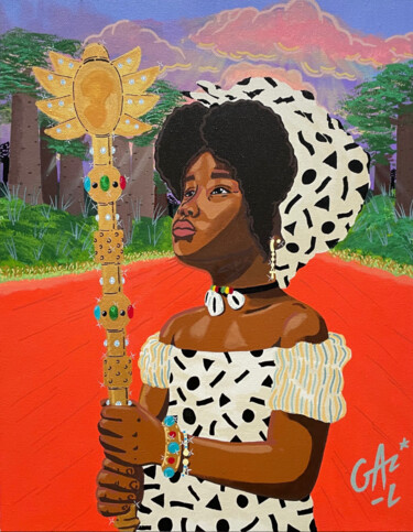 Peinture intitulée "Msichana Mrembo" par Hugues Matumona, Œuvre d'art originale, Acrylique