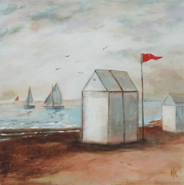 Pintura intitulada "Cabanes de plage dr…" por Hugues Renck, Obras de arte originais, Acrílico