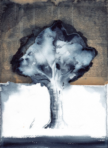 绘画 标题为“arbre bleu” 由Hugues Breton, 原创艺术品, 水彩