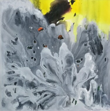 Ζωγραφική με τίτλο "Grayscale- yellow 2" από Hui Li, Αυθεντικά έργα τέχνης, Ακρυλικό Τοποθετήθηκε στο Ξύλινο φορείο σκελετό