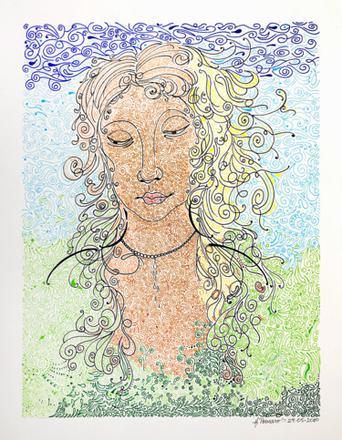 Desenho intitulada "Woman lines colour" por Humberto Cesar Pornaro, Obras de arte originais, Canetac de aerossol