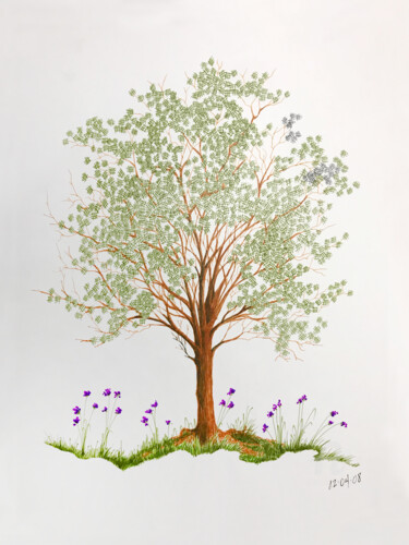 Tekening getiteld "The lucky tree" door Humberto Cesar Pornaro, Origineel Kunstwerk, pigmenten
