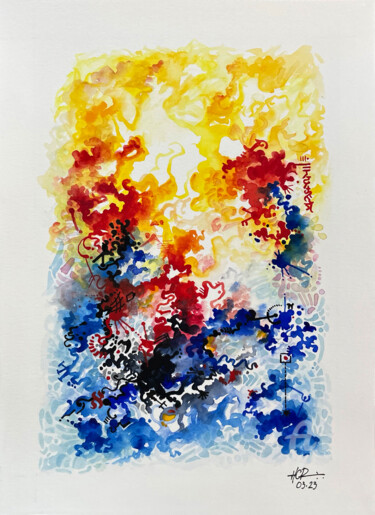 Schilderij getiteld "Abstraction 16" door Humberto Cesar Pornaro, Origineel Kunstwerk, Aquarel