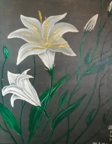Disegno intitolato "fleurs de lys blanc" da Iakim, Opera d'arte originale, Acrilico Montato su Telaio per barella in legno