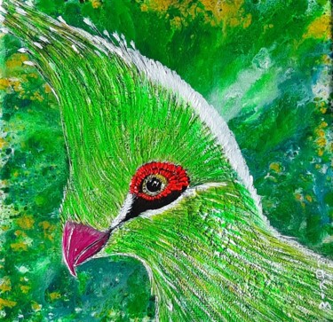 Dibujo titulada "oiseau touraco" por Iakim, Obra de arte original, Acrílico Montado en Bastidor de camilla de madera