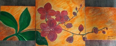 Desenho intitulada "orchidée rouge" por Iakim, Obras de arte originais, Acrílico Montado em Armação em madeira