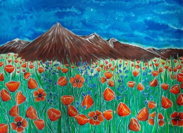 Disegno intitolato "Coquelicots dans le…" da Iakim, Opera d'arte originale, Acrilico Montato su Telaio per barella in legno