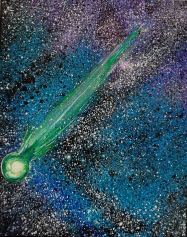 Peinture intitulée "météorite verte à l…" par Iakim, Œuvre d'art originale, Acrylique Monté sur Châssis en bois