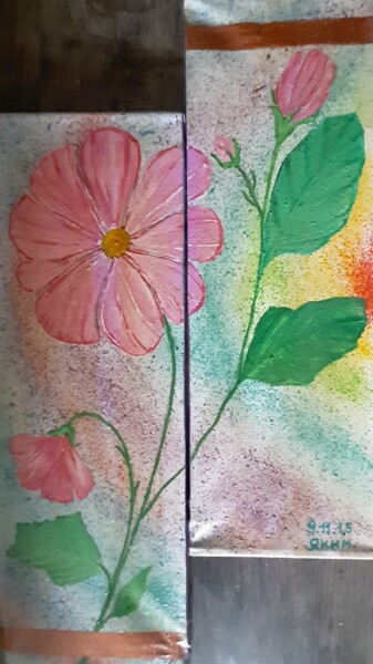 Tekening getiteld "belles fleurs" door Iakim, Origineel Kunstwerk, Acryl Gemonteerd op Frame voor houten brancard