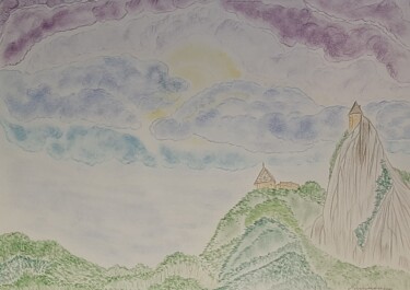 Drawing titled "Paysage de montagne" by Iakim, Original Artwork, Pencil