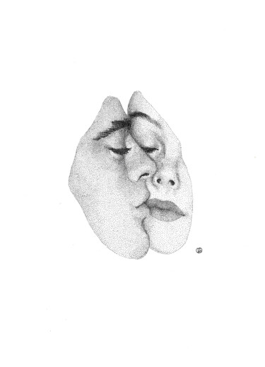 Dessin intitulée "Kiss. Vintage Faces…" par Iana Cherepanska, Œuvre d'art originale, Encre