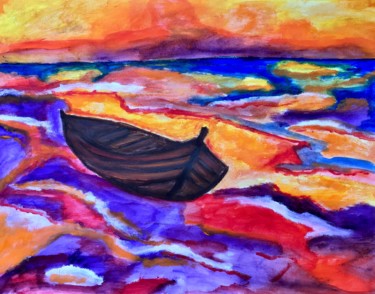 Painting titled "La barque feuille" by Thierry Ibert, Original Artwork