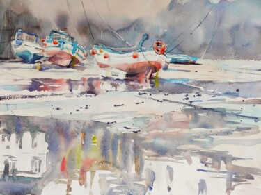 Painting titled "Lynmouth Harbour" by Ibolya Taligas, Original Artwork, Watercolor