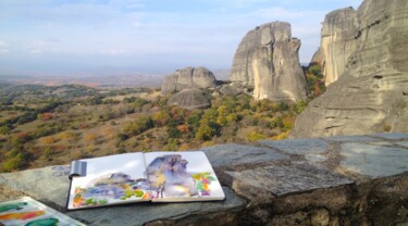 Painting titled "On location in The…" by Ibolya Taligas, Original Artwork, Watercolor