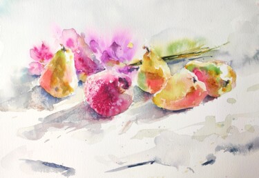 绘画 标题为“Fruits and Flowers” 由Ibolya Taligas, 原创艺术品, 水彩