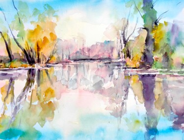 Pintura intitulada "Danube Reflections…" por Ibolya Taligas, Obras de arte originais, Aquarela