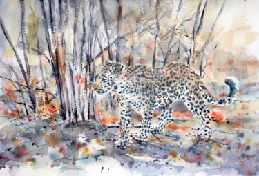 Painting titled "LEOPARD - African w…" by Ibolya Taligas, Original Artwork, Watercolor