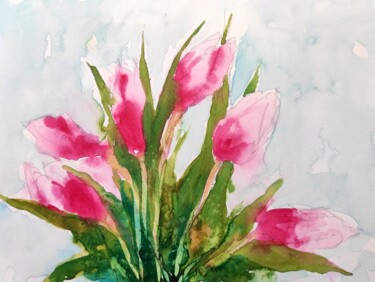 Painting titled "A bunch of pink tul…" by Ibolya Taligas, Original Artwork, Watercolor
