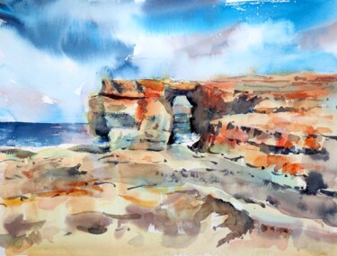 Painting titled "The Azure Window in…" by Ibolya Taligas, Original Artwork, Watercolor