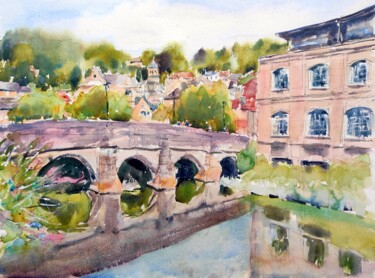 Painting titled "Bradford-on-Avon re…" by Ibolya Taligas, Original Artwork, Watercolor