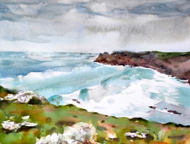 Картина под названием "Stormy Cornish Coas…" - Ibolya Taligas, Подлинное произведение искусства, Акварель