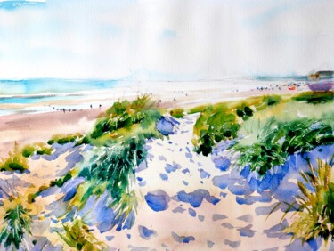 Painting titled "Sand dunes at Cambe…" by Ibolya Taligas, Original Artwork, Watercolor