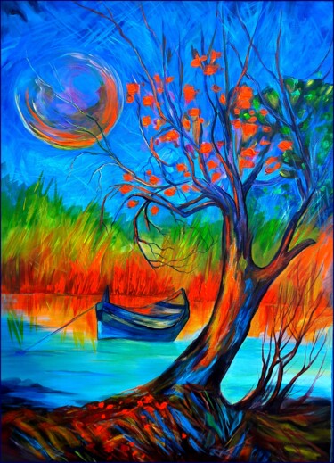 Картина под названием "Dim Moonlight" - Ibolya Való, Подлинное произведение искусства, Акрил