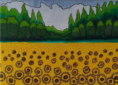 「Sunflower Field」というタイトルの絵画 Ibrahim Unalによって, オリジナルのアートワーク, アクリル