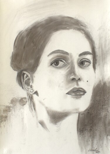 Drawing titled "Beautiful Glances #1" by Ibrahim Unal, Original Artwork, Charcoal