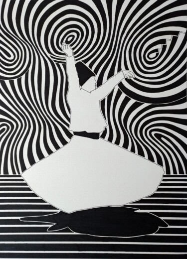 Dessin intitulée "Whirling Dervish 2" par Ibrahim Unal, Œuvre d'art originale, Marqueur