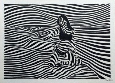 Zeichnungen mit dem Titel "Sunbathing - 4" von Ibrahim Unal, Original-Kunstwerk, Marker