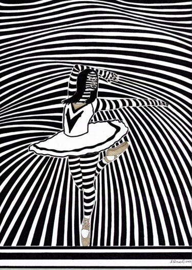 Dessin intitulée "Ballerina - 6" par Ibrahim Unal, Œuvre d'art originale, Marqueur