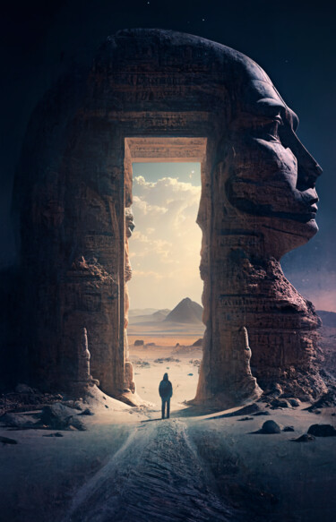 Arte digital titulada "egyptian dimension…" por Iché, Obra de arte original, Pintura Digital Montado en Bastidor de camilla…