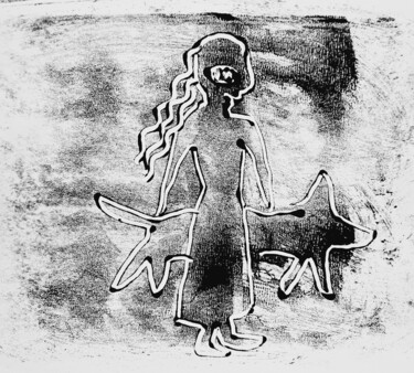Impressões e gravuras intitulada "Girl with dog" por Ida Iris, Obras de arte originais, Monotipo