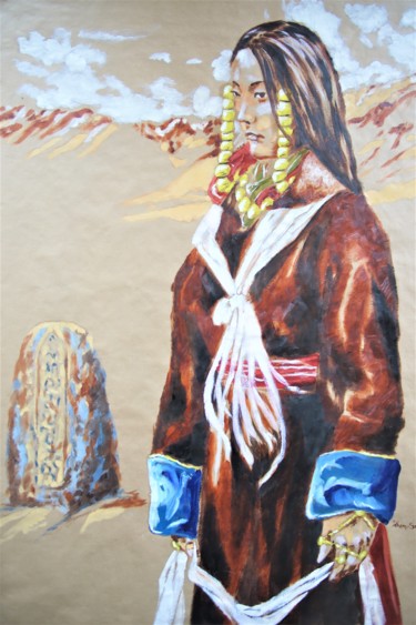 Peinture intitulée "Tibetaine" par Idhem San, Œuvre d'art originale, Huile