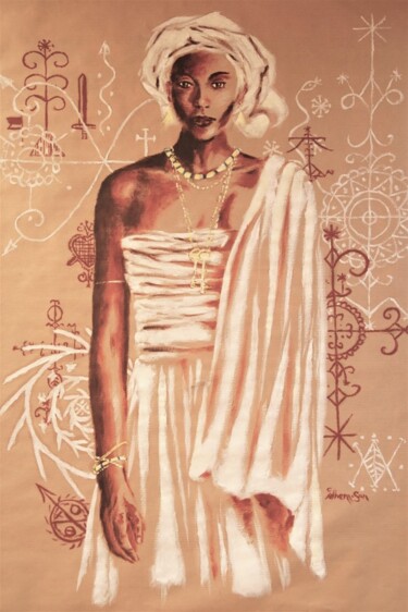 Peinture intitulée "Vaudou du Bénin" par Idhem San, Œuvre d'art originale, Huile