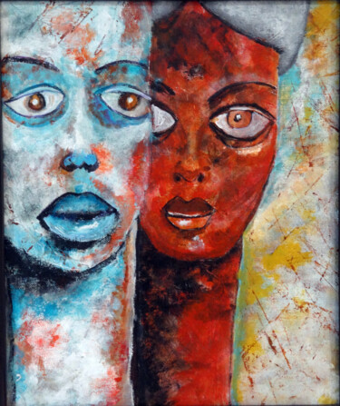 Malerei mit dem Titel "Man and woman Figur…" von Indrani Ghosh, Original-Kunstwerk, Acryl Auf Andere starre Platte montiert