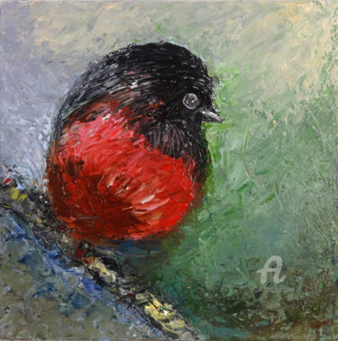 Painting titled "Robin Bird Impasto…" by Indrani Ghosh, Original Artwork, Oil